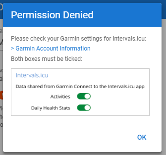 Garmin permission toggles for Intervals.icu